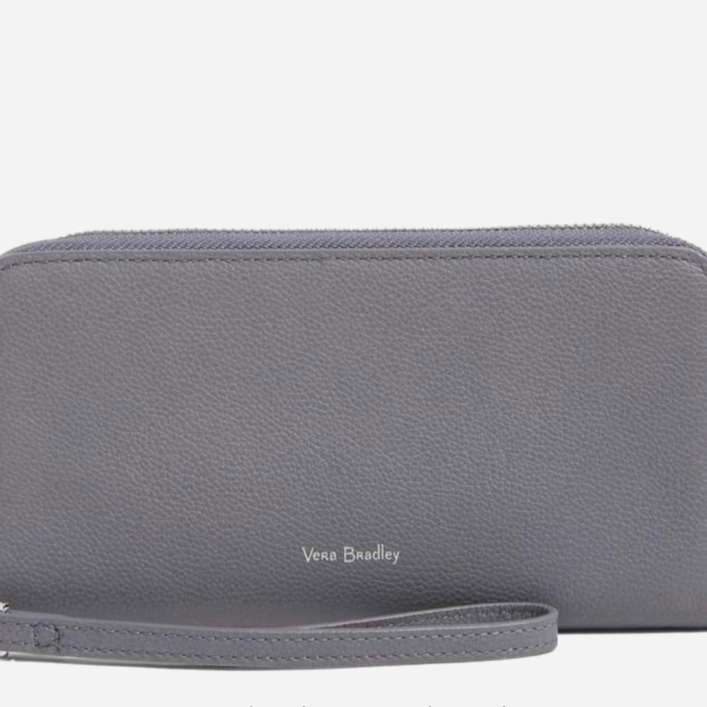 Vera Bradley Leather RFID Accordion Wristlet Carbon Gray NWT